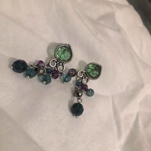 Jewel Toned Dangle Clip On Earrings (Clip-On)